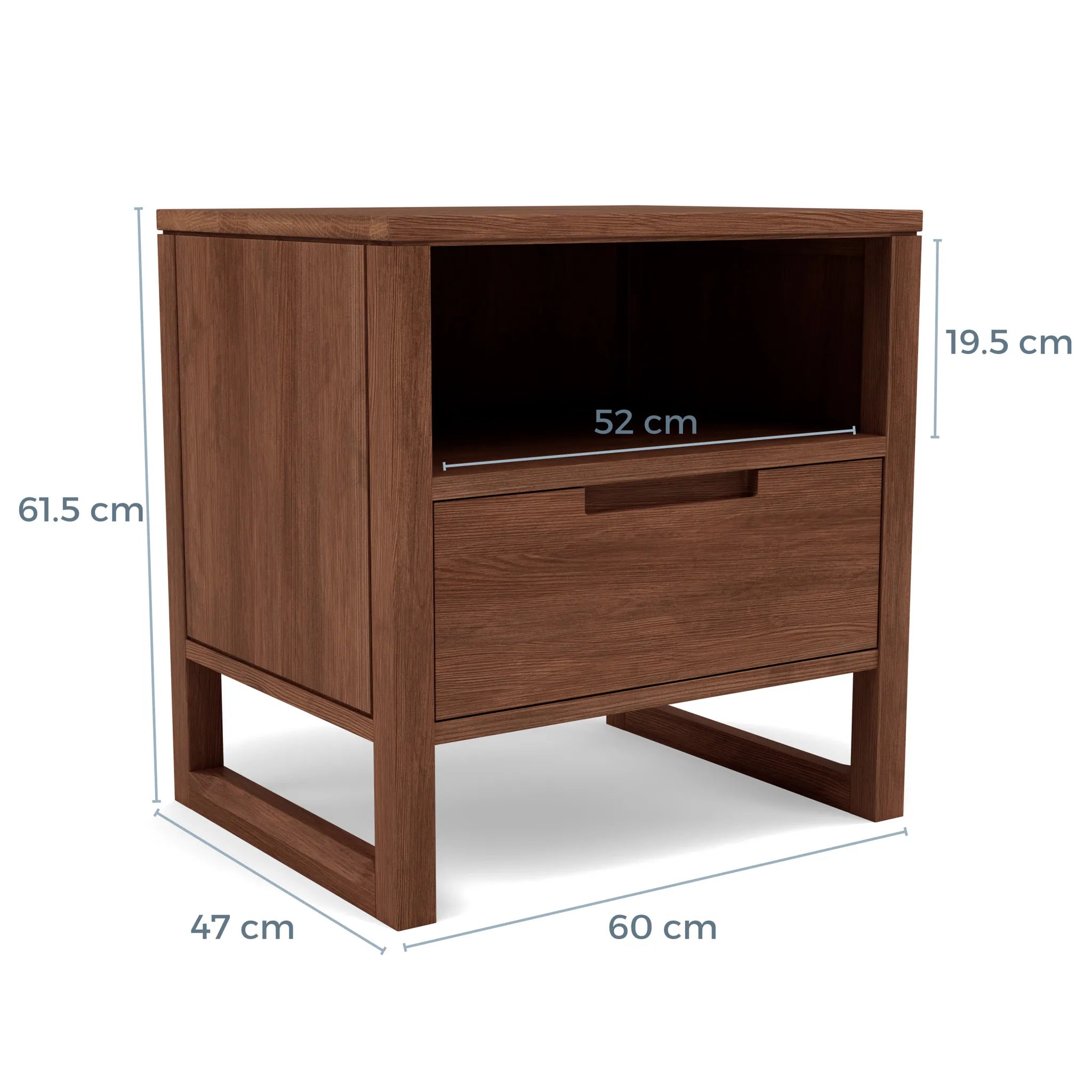 Bruno Bedside Table XL 1 Drawer 60 x 47cm Solid American Walnut