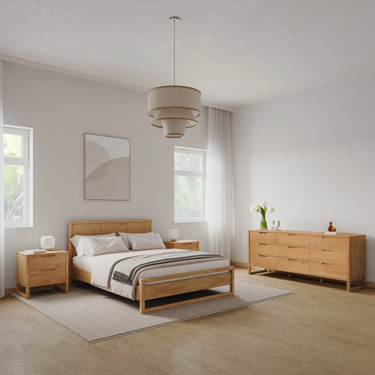 Bruno Bedside Table XL 2 Drawers 60 x 47cm Solid American Oak