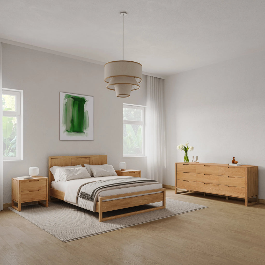 Bruno Bedside Table XL 2 Drawers 60 x 47cm Solid American Oak