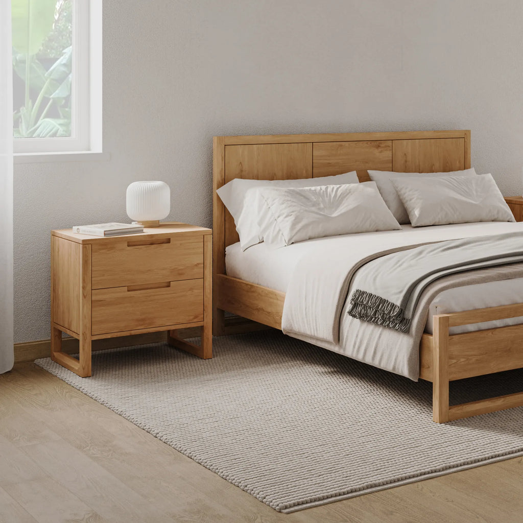 Bruno Bedside Table XL 2 Drawers 60 x 47cm Solid American Oak