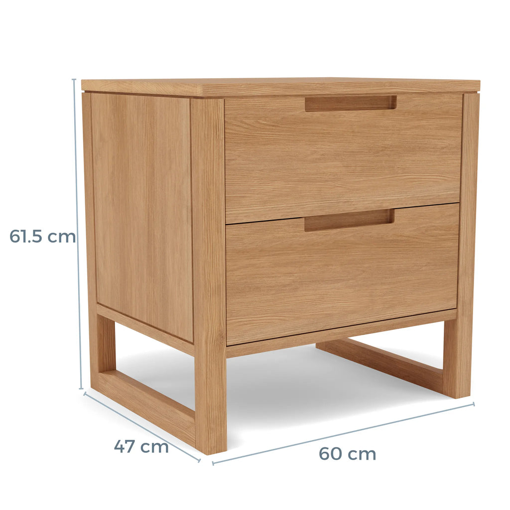 Bruno Bedside Table XL 2 Drawers 60 x 47cm Solid American Oak