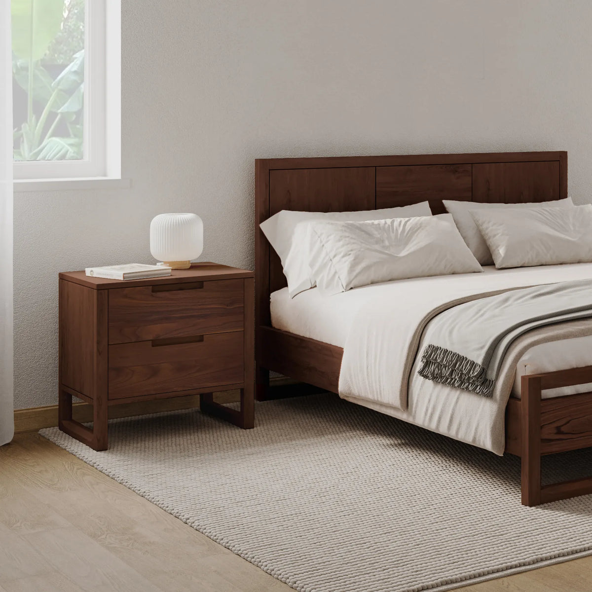 Bruno Bedside Table XL 2 Drawers 60 x 47cm Solid American Walnut