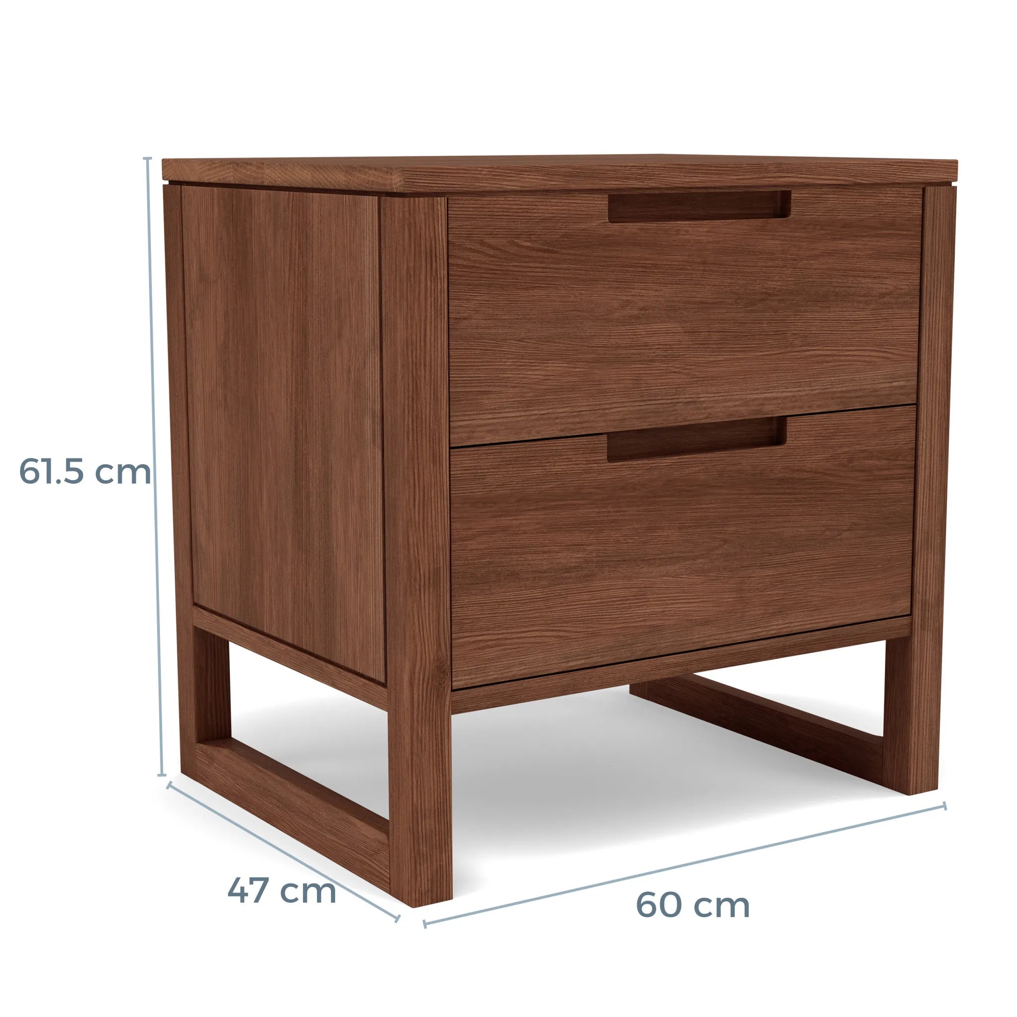 Bruno Bedside Table XL 2 Drawers 60 x 47cm Solid American Walnut