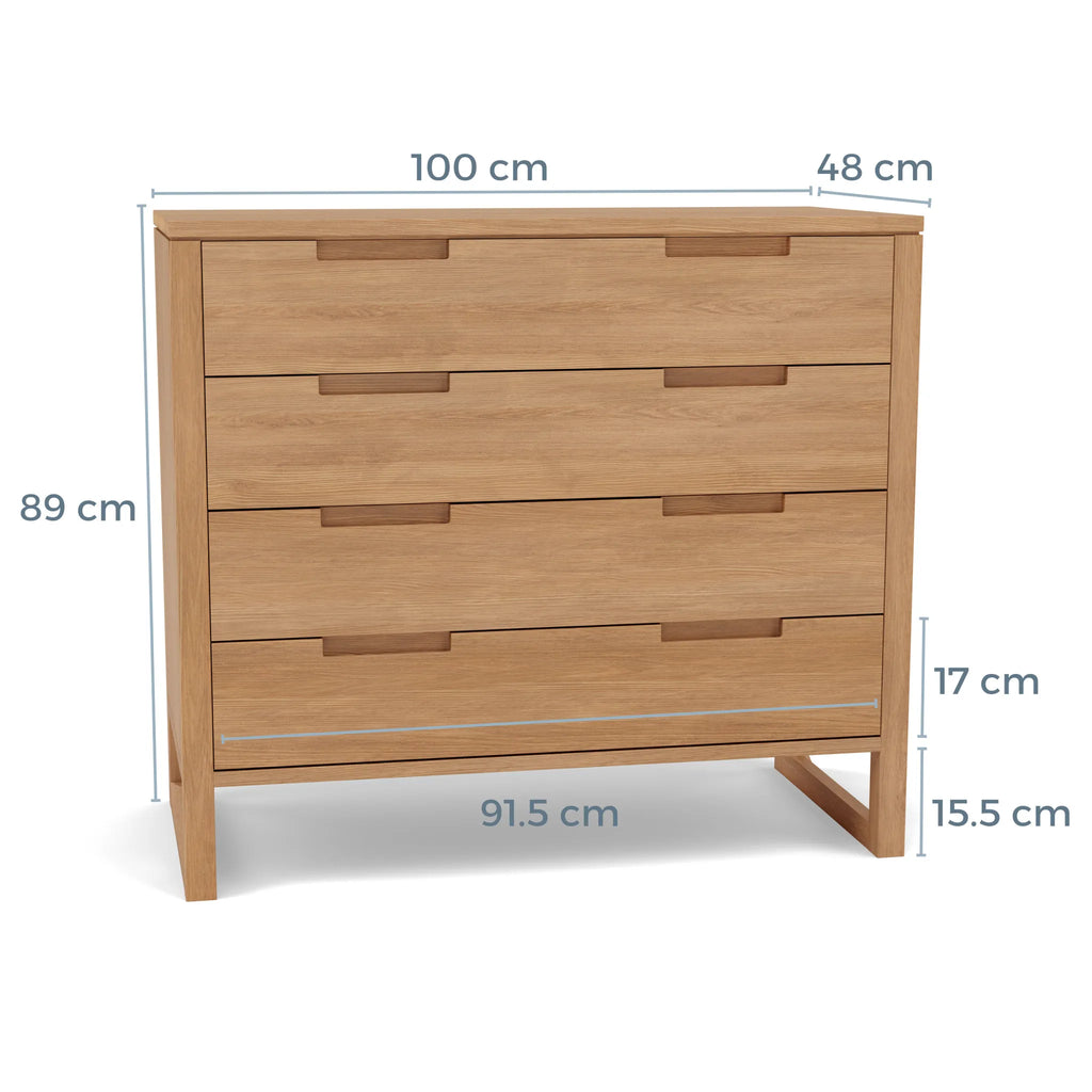 Bruno Chest 4 Drawers 100 x 48cm Solid American Oak