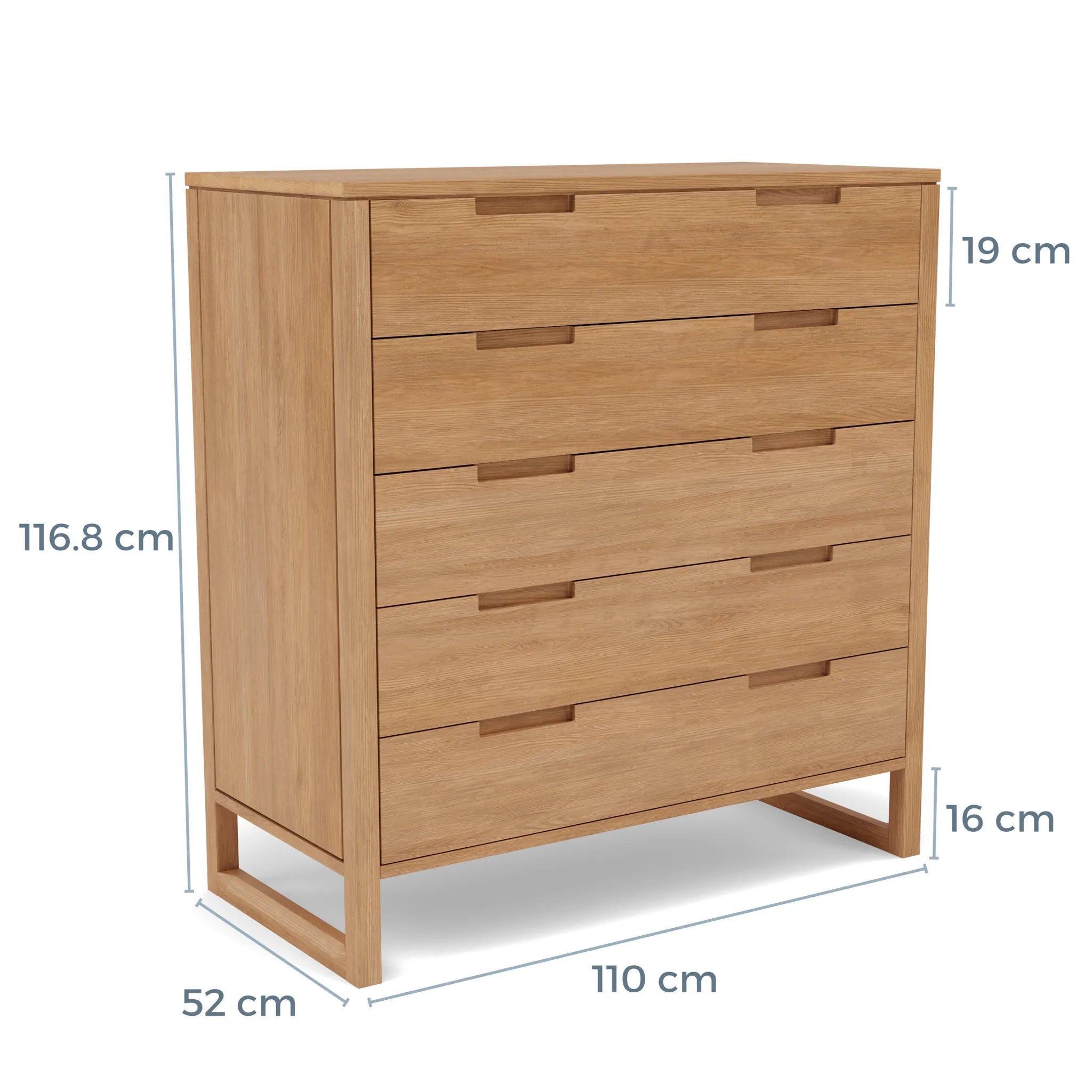 Bruno Chest 5 Drawers 110 x 52cm Solid American Oak