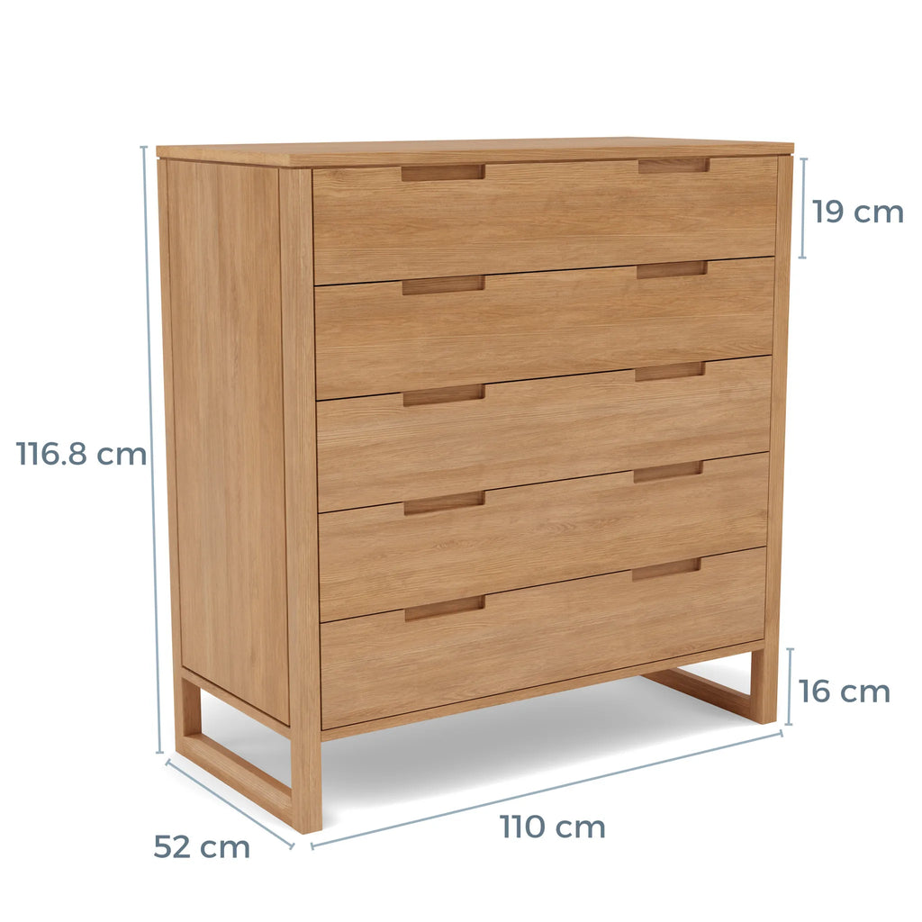 Bruno Chest 5 Drawers 110 x 52cm Solid American Oak