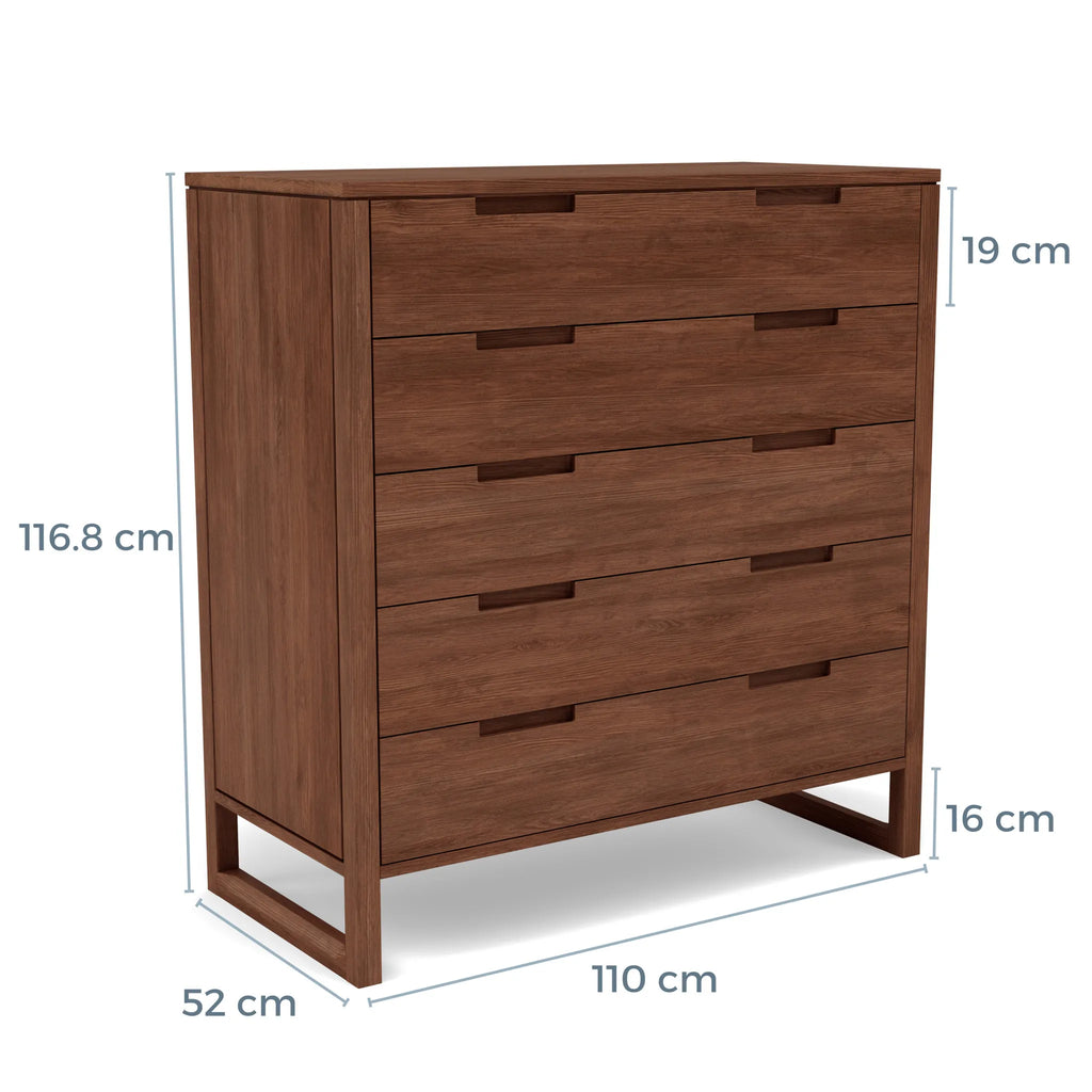 Bruno Chest 5 Drawers 110 x 52cm Solid American Walnut