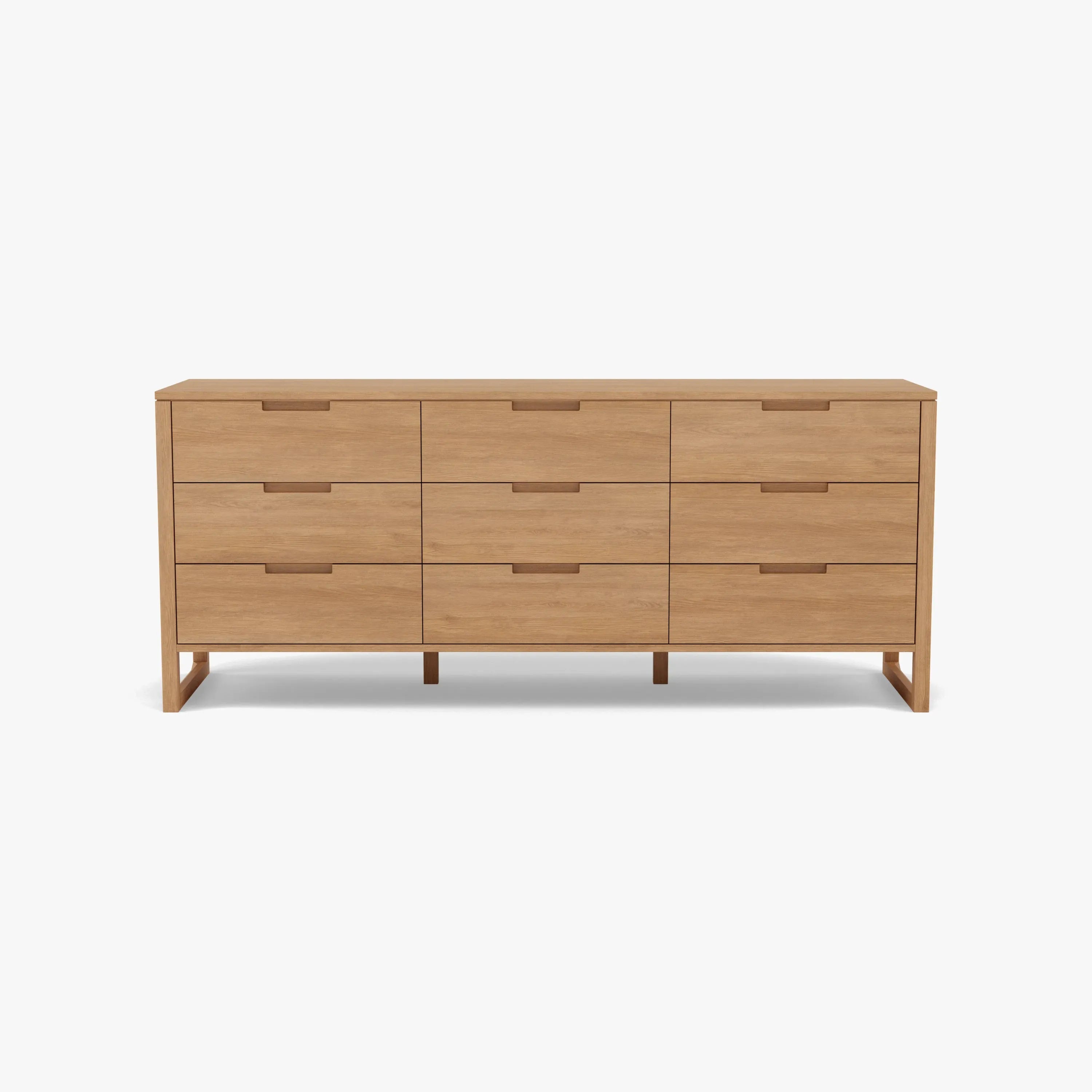 Bruno Chest 9 Drawers 200 x 52cm Solid American Oak