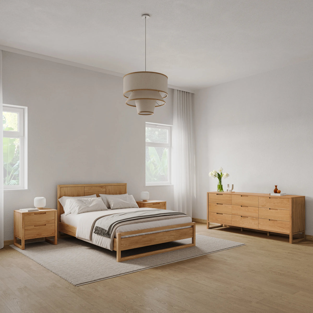 Bruno Chest 9 Drawers 200 x 52cm Solid American Oak