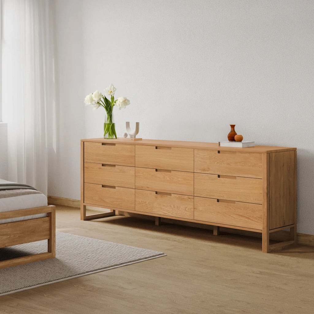 Bruno Chest 9 Drawers 200 x 52cm Solid American Oak