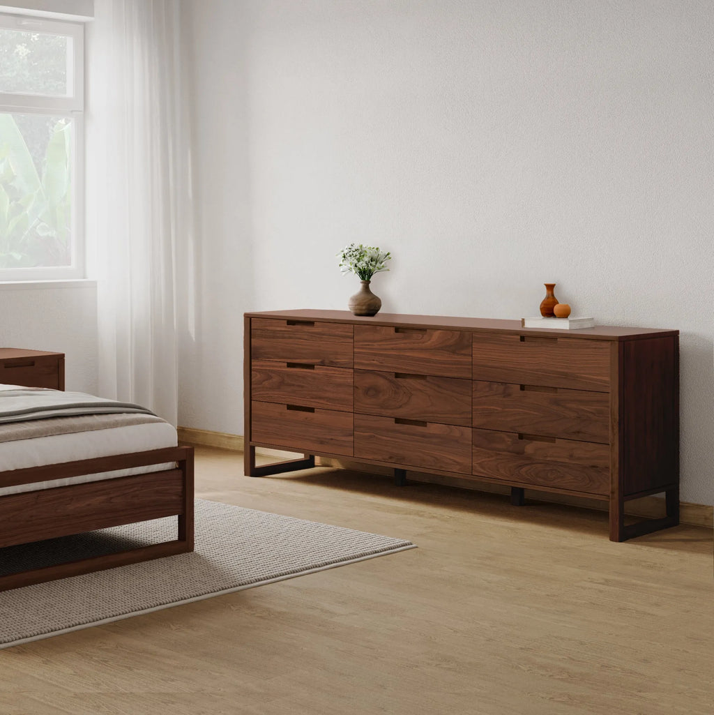 Bruno Chest 9 Drawers 200 x 52cm Solid American Walnut