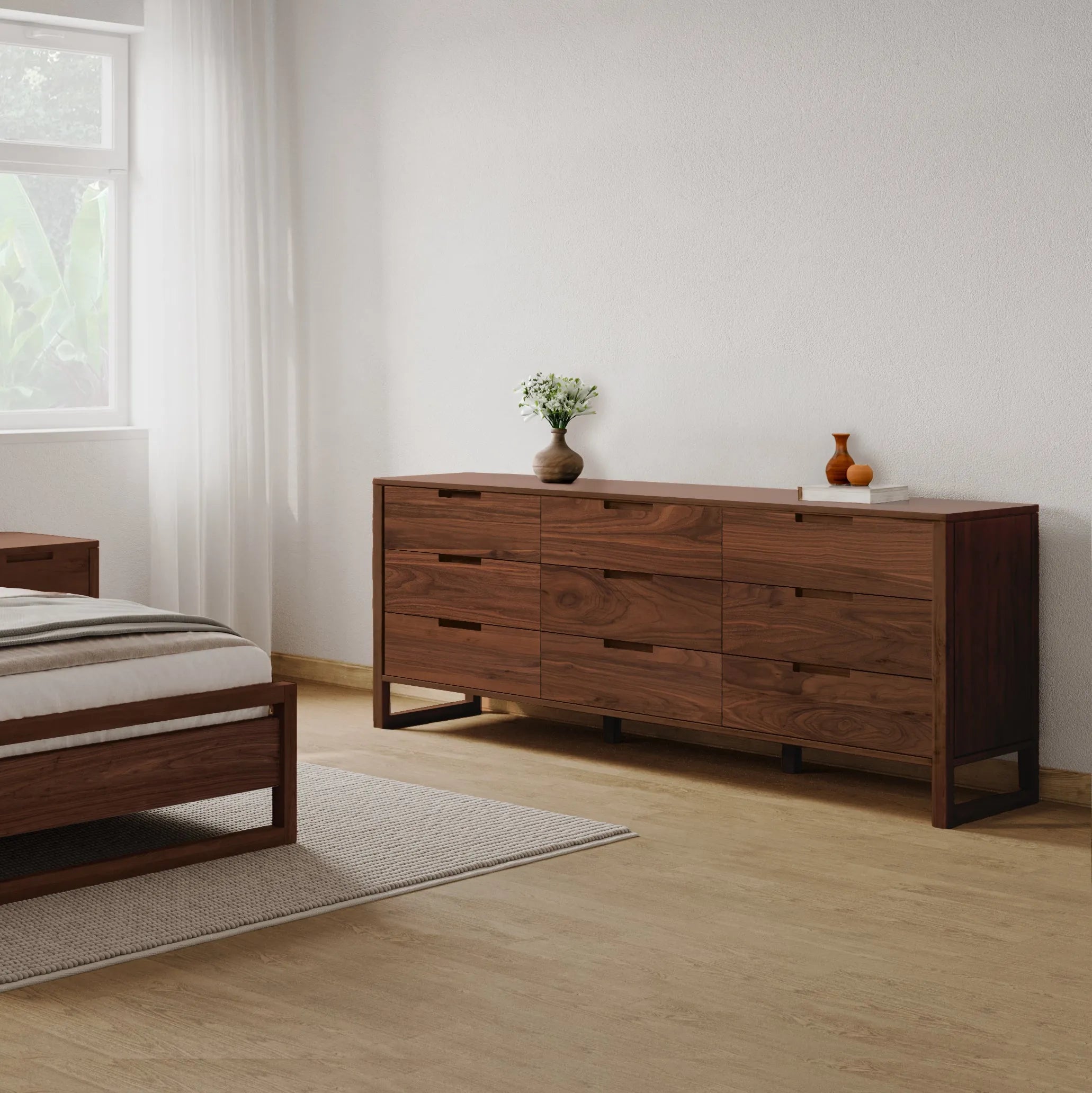 Bruno Chest 9 Drawers 200 x 52cm Solid American Walnut