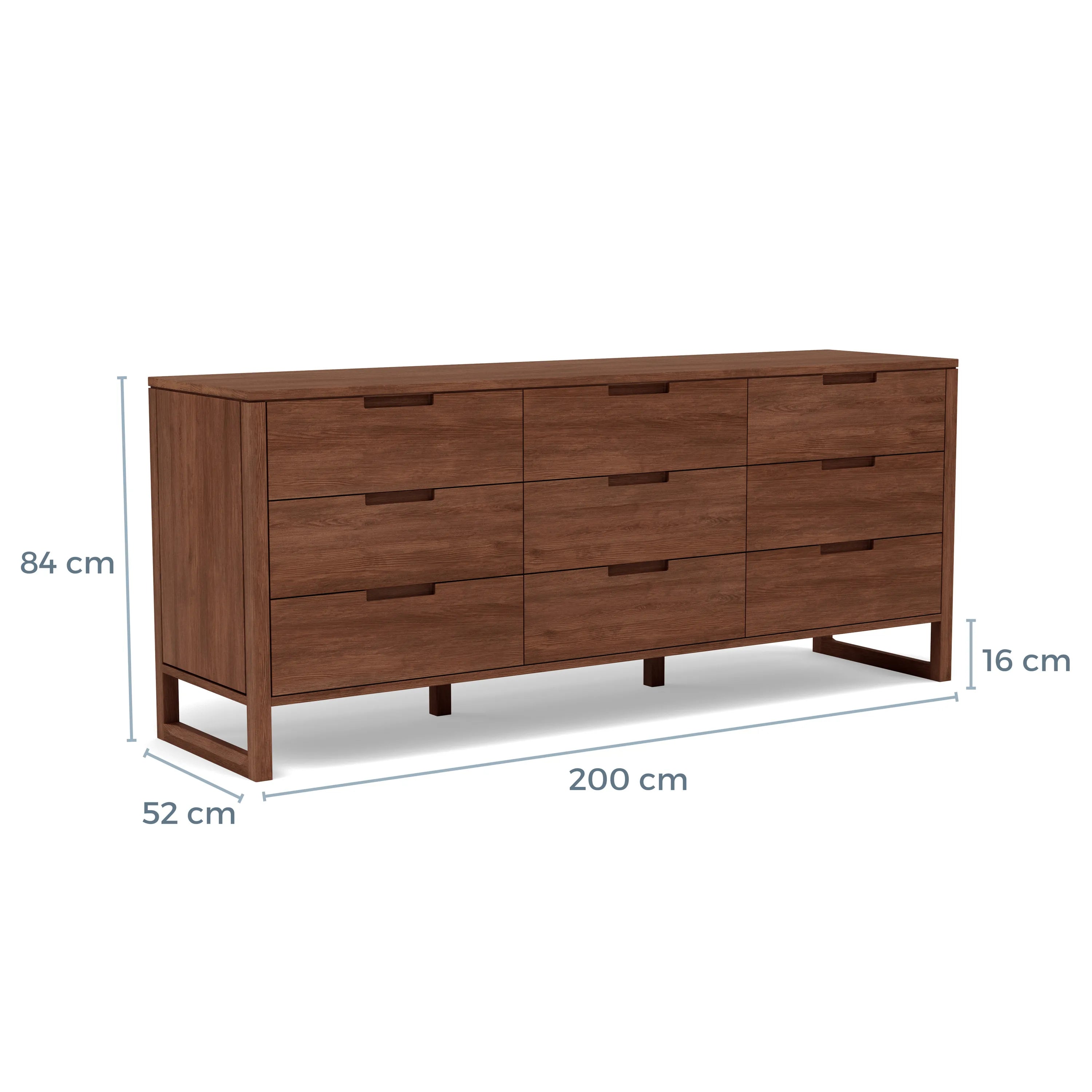 Bruno Chest 9 Drawers 200 x 52cm Solid American Walnut
