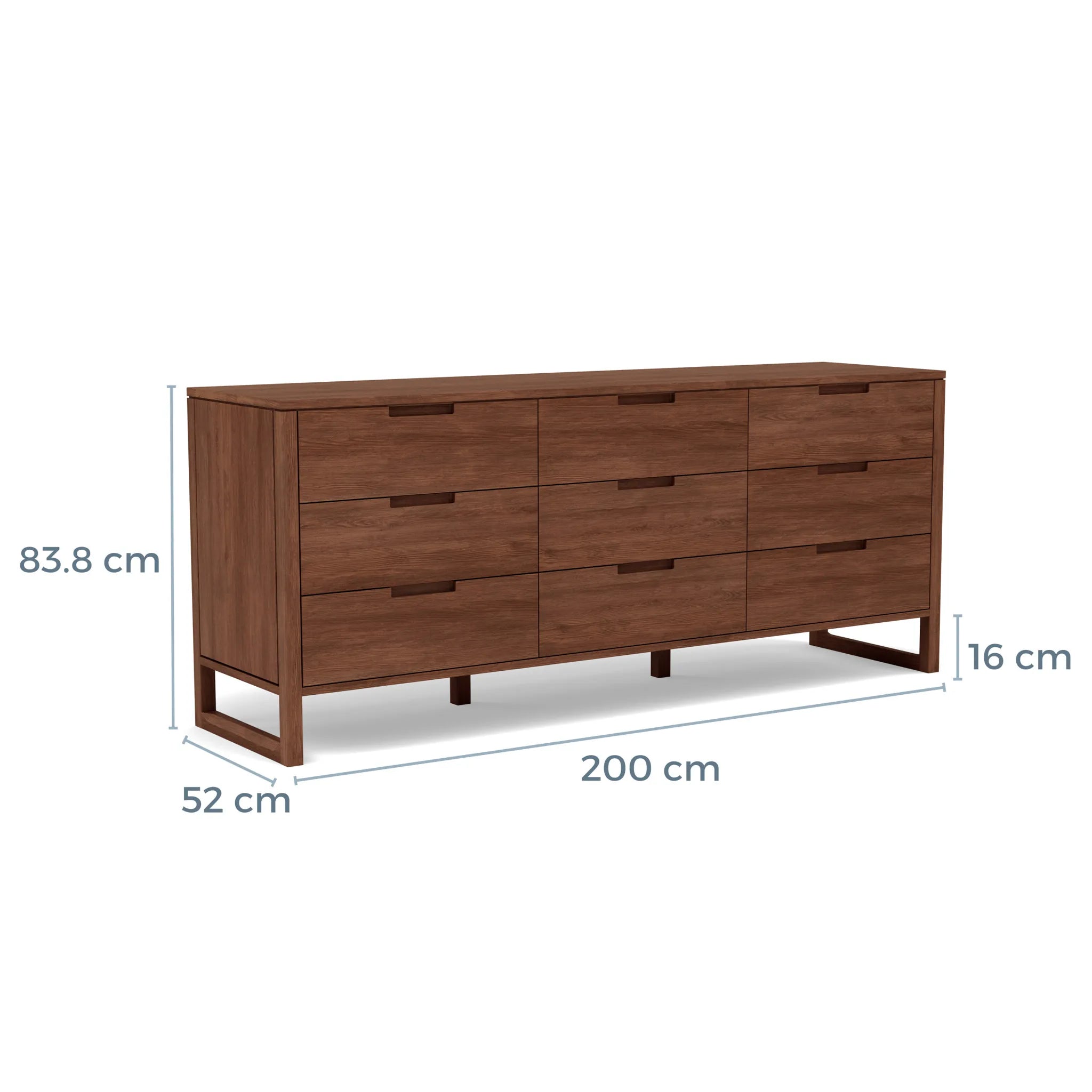 Bruno Chest 9 Drawers 200 x 52cm Solid American Walnut