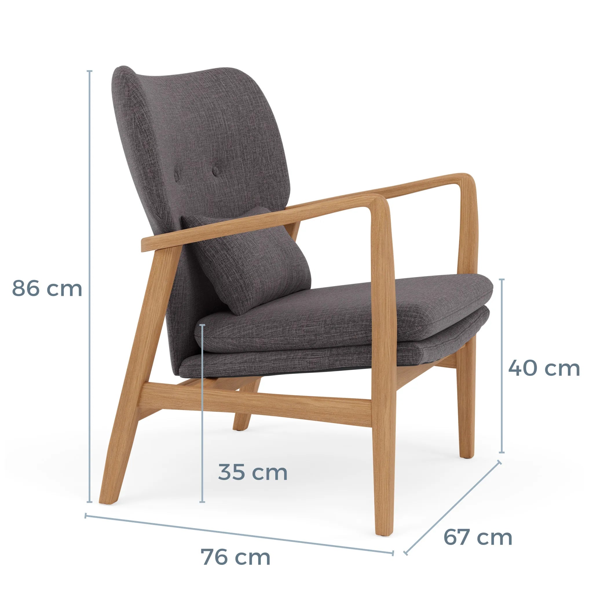 Franz Armchair Light Grey Fabric Solid American Oak