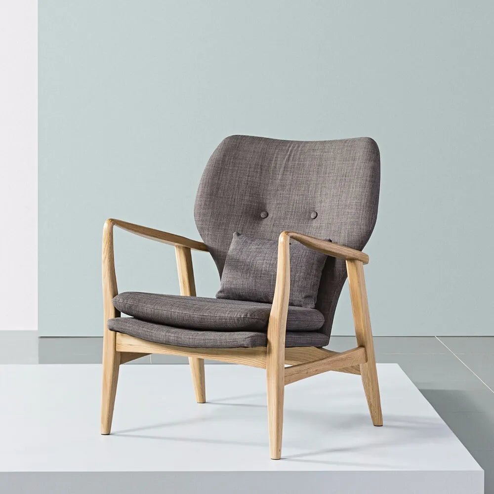 Franz Armchair Light Grey Fabric Solid American Oak