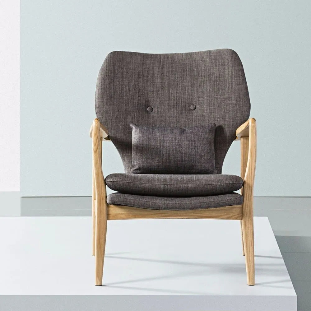 Franz Armchair Light Grey Fabric Solid American Oak