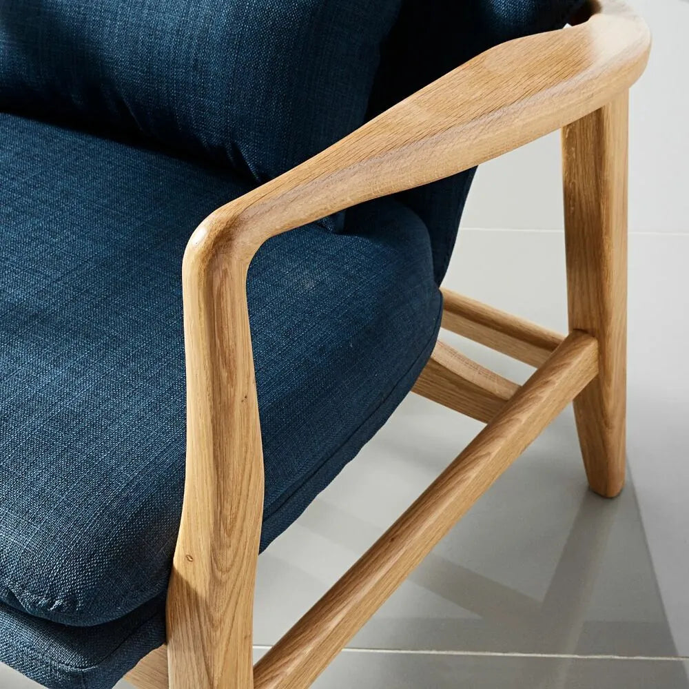 Franz Armchair Midnight Blue Fabric Solid American Oak