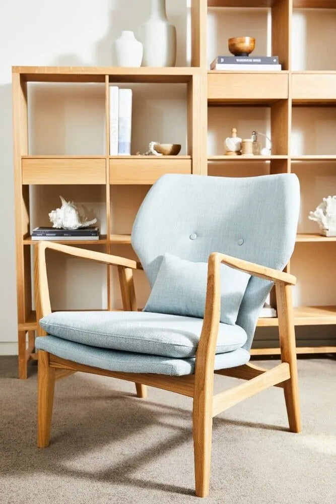 Franz Armchair Pale Blue Fabric Solid American Oak