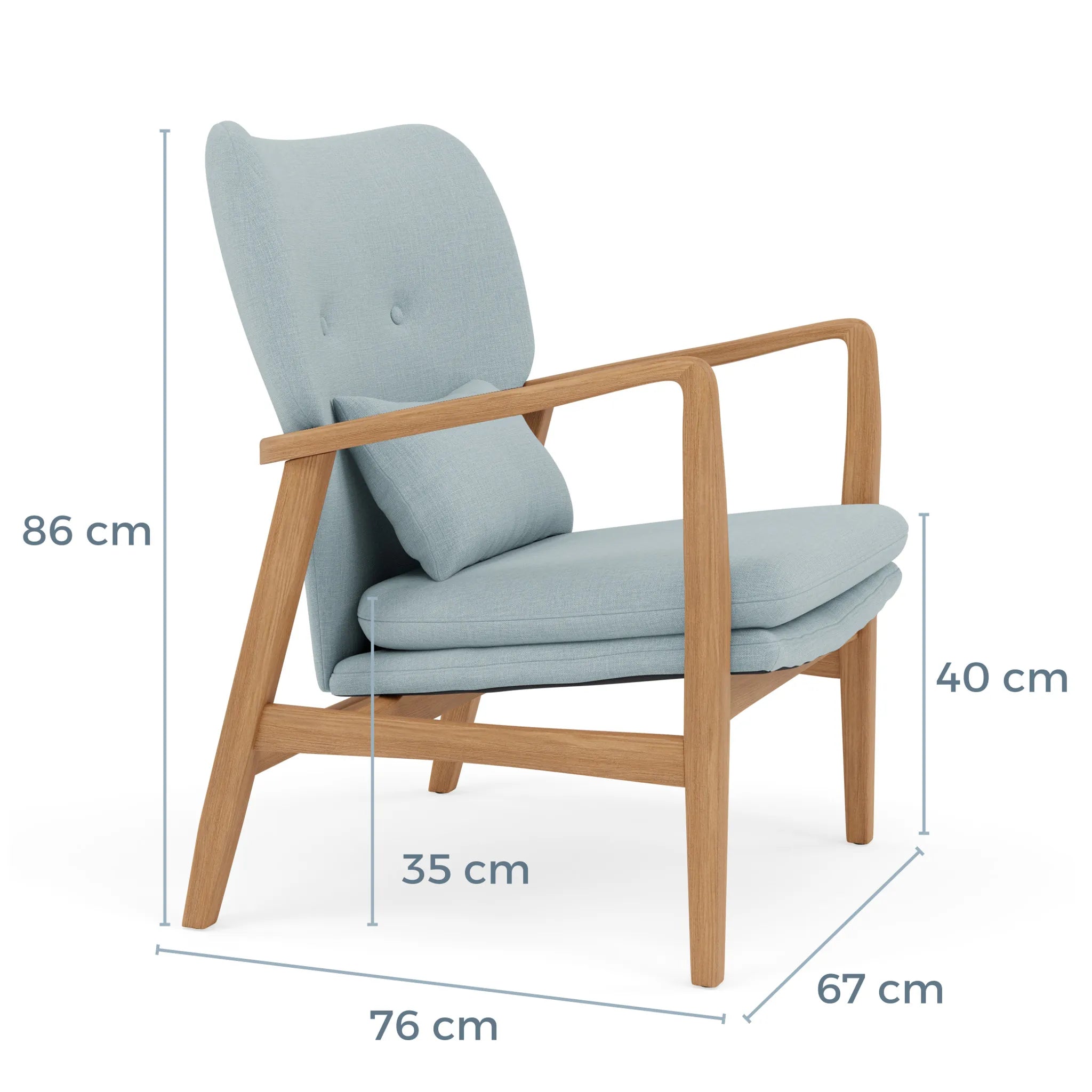 Franz Armchair Pale Blue Fabric Solid American Oak