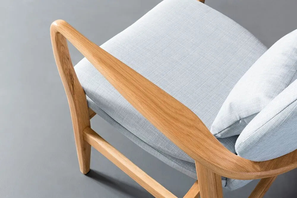 Franz Armchair Pale Blue Fabric Solid American Oak