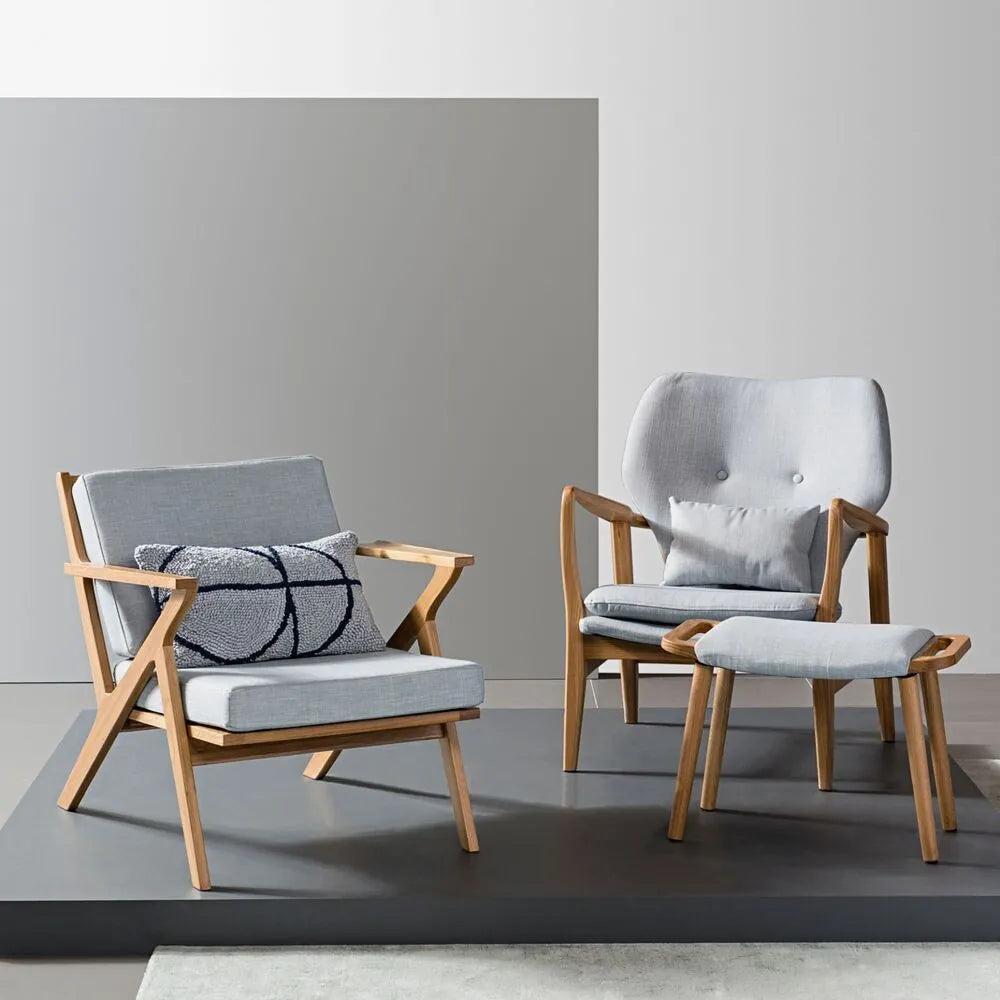 Franz Armchair Pale Blue Fabric Solid American Oak