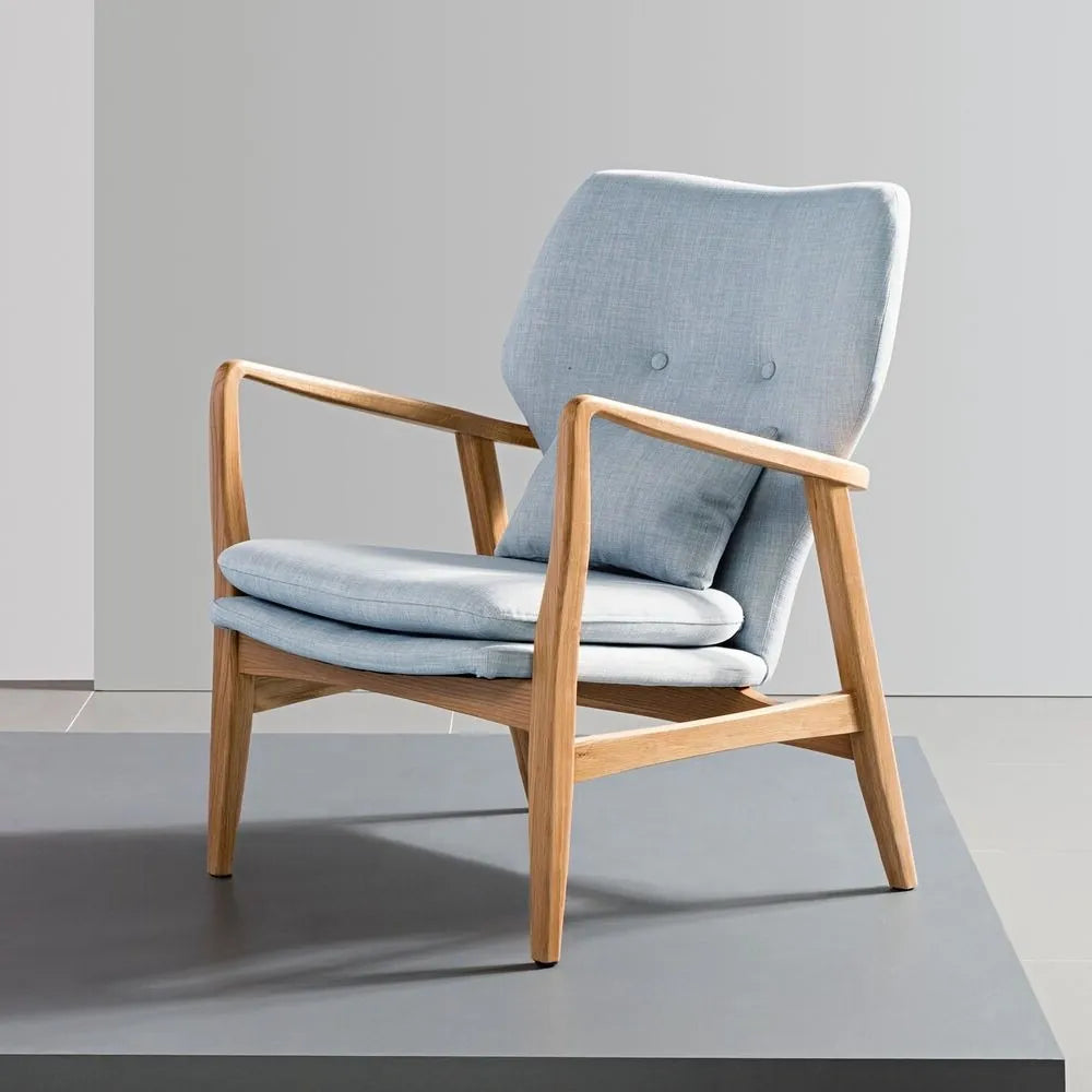 Franz Armchair Pale Blue Fabric Solid American Oak