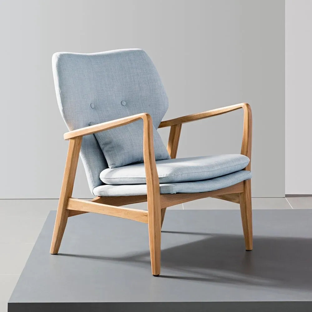 Franz Armchair Pale Blue Fabric Solid American Oak