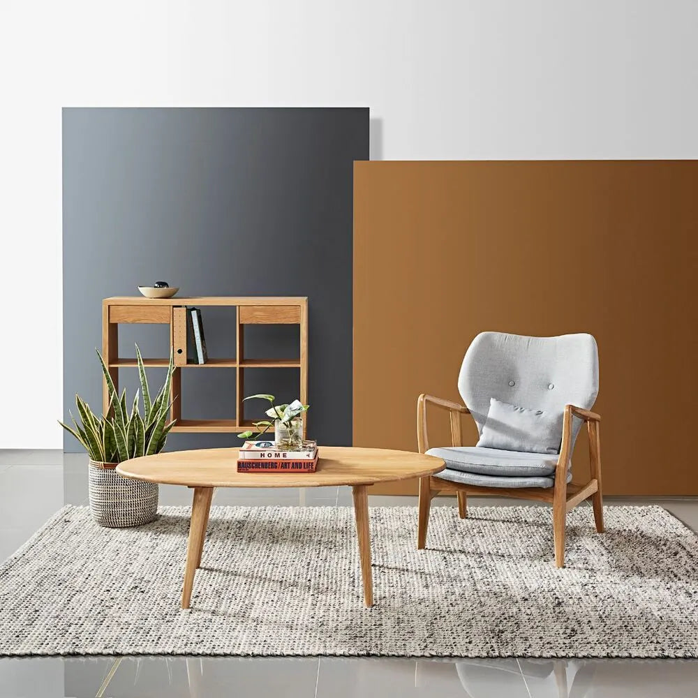 Franz Armchair Pale Blue Fabric Solid American Oak