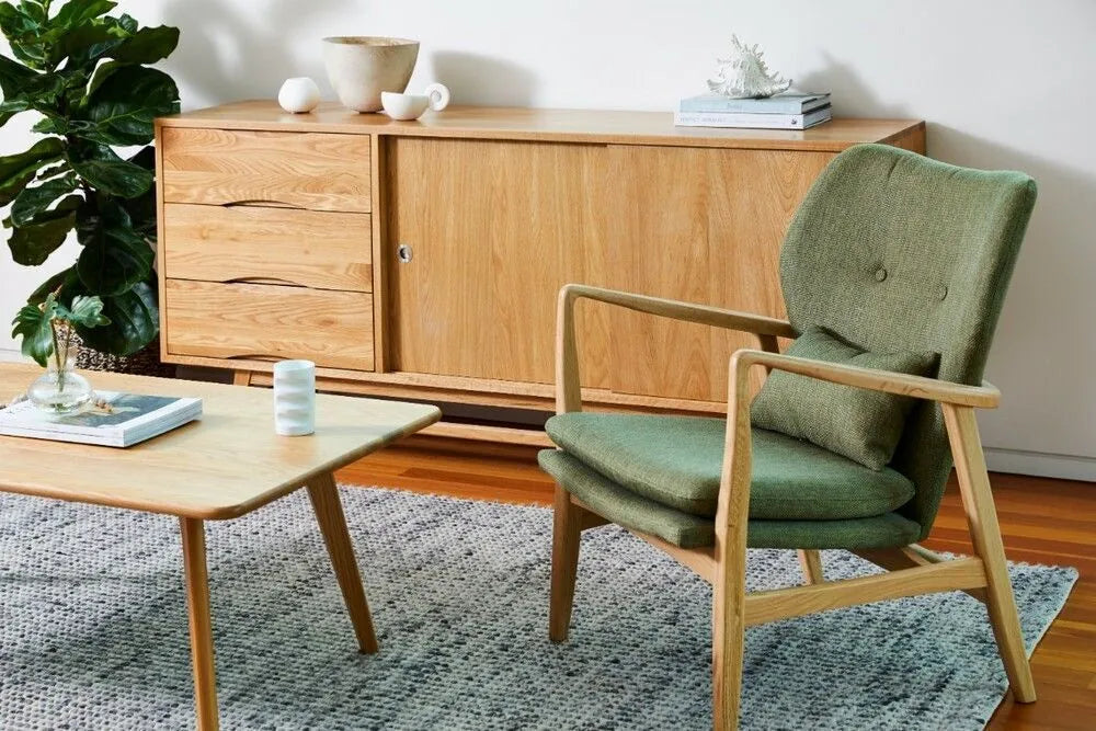 Franz Armchair Sage Green Fabric Solid American Oak