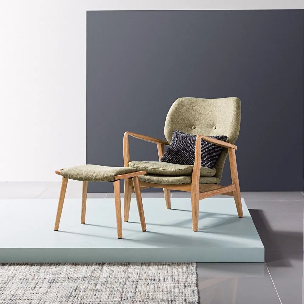 Franz Armchair Sage Green Fabric Solid American Oak