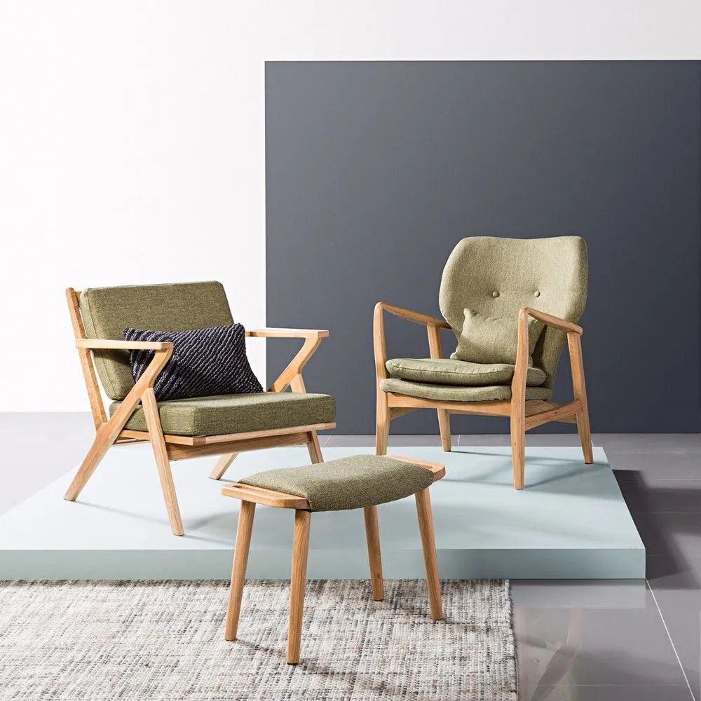 Franz Footrest Stool Sage Green Fabric Solid American Oak