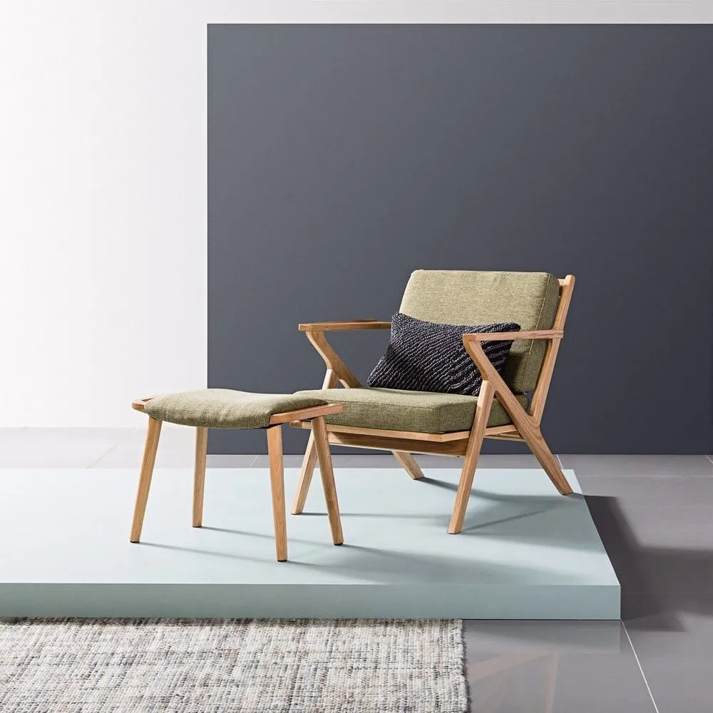 Franz Footrest Stool Sage Green Fabric Solid American Oak