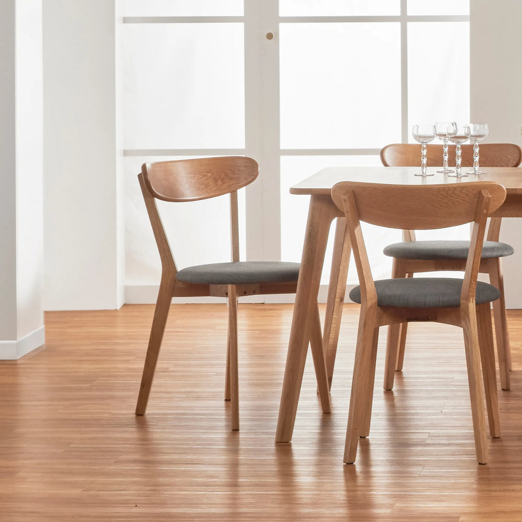 Henrik Dining Chair Pewter Grey Fabric Solid American Oak