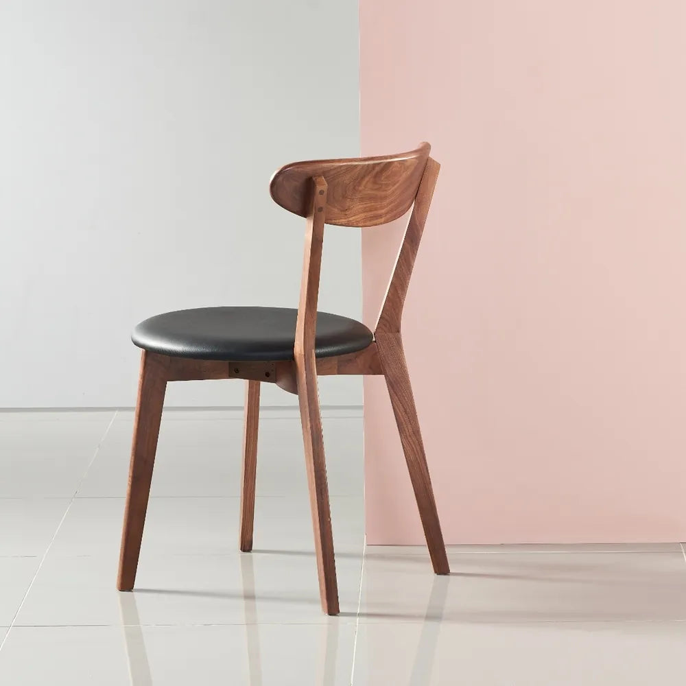 Henrik Dining Chair Black Leather Solid American Walnut