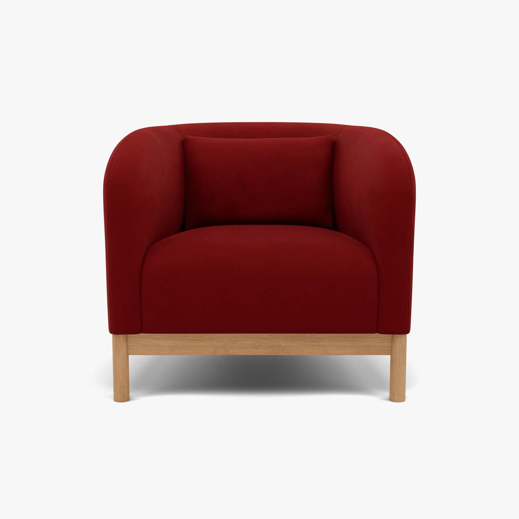 Hink Armchair Rich Red Velvet Solid American Oak