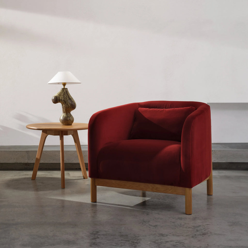 Hink Armchair Rich Red Velvet Solid American Oak