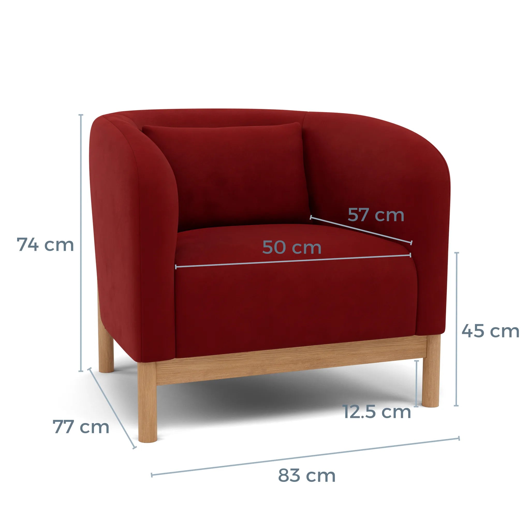 Hink Armchair Rich Red Velvet Solid American Oak