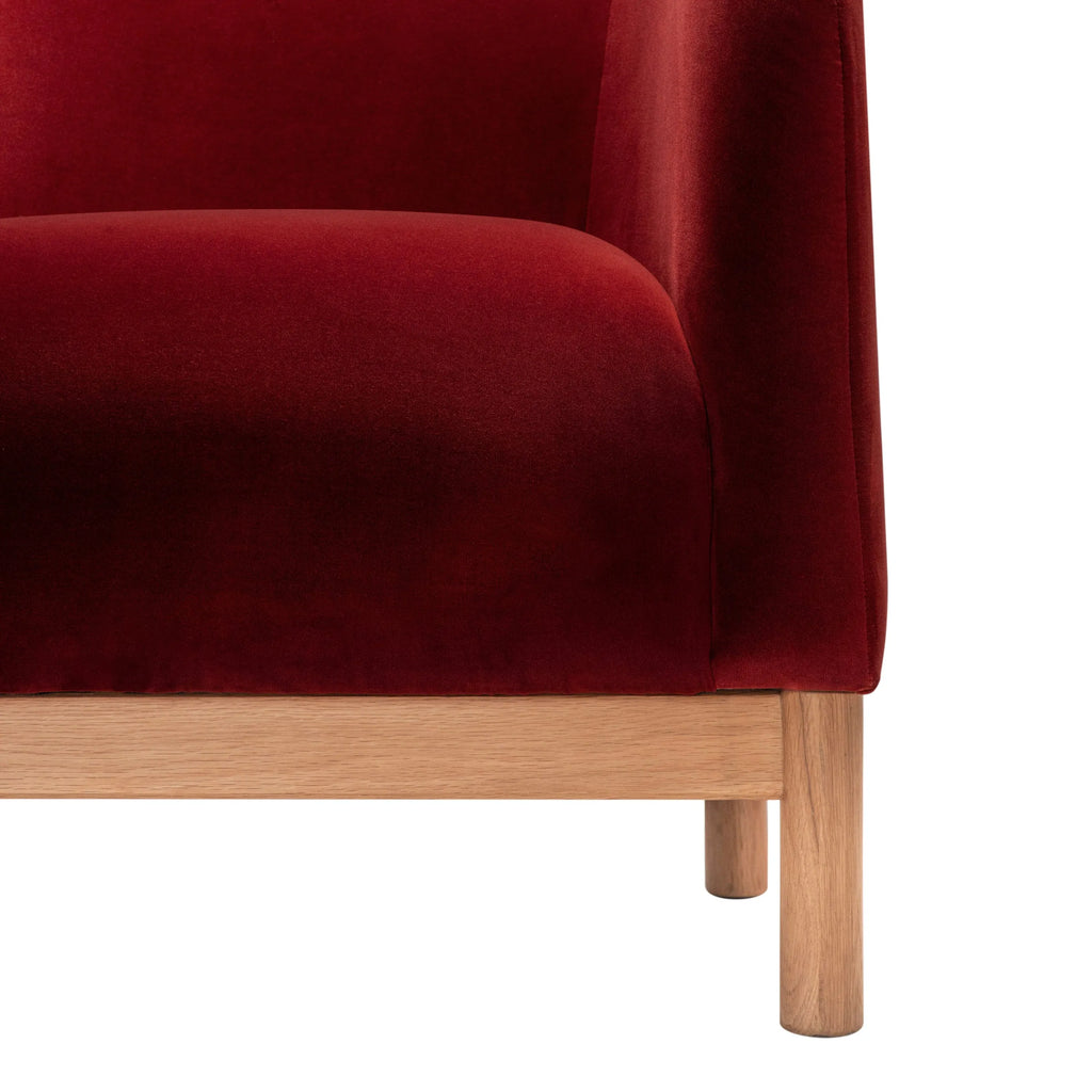 Hink Armchair Rich Red Velvet Solid American Oak