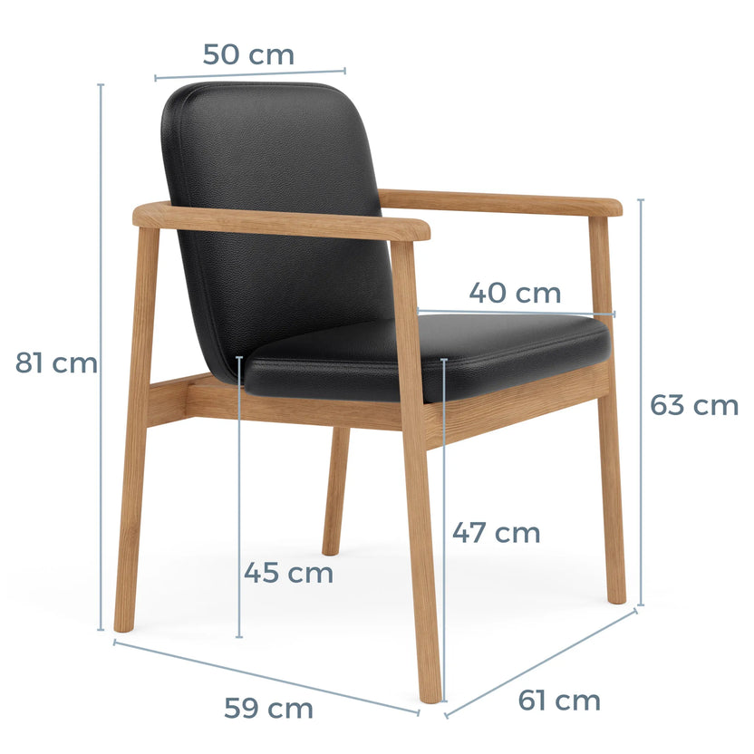 Jackson Dining Chair Black Leather Solid American Oak