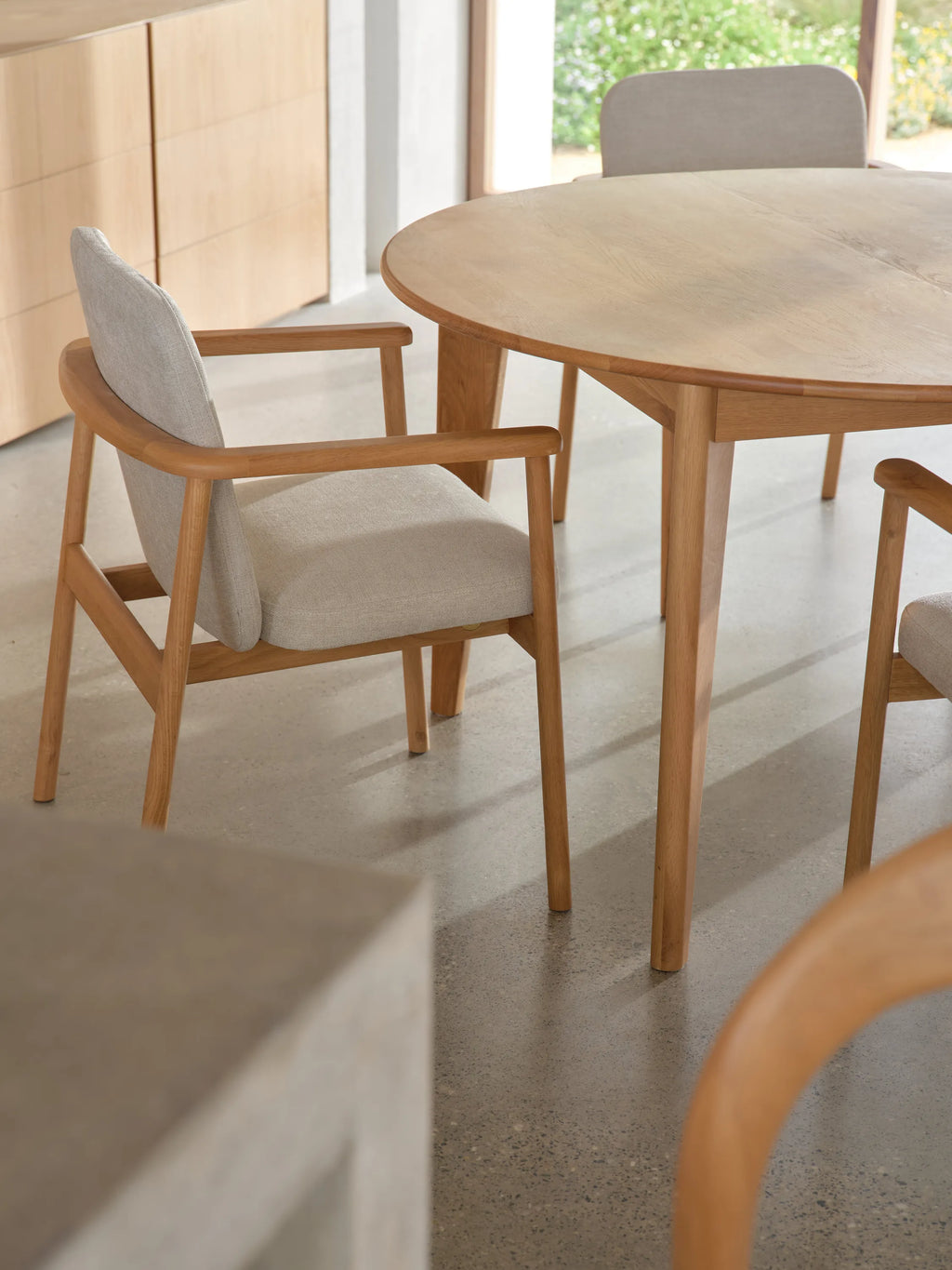 Jackson Dining Chair Oatmeal Beige Fabric Solid American Oak