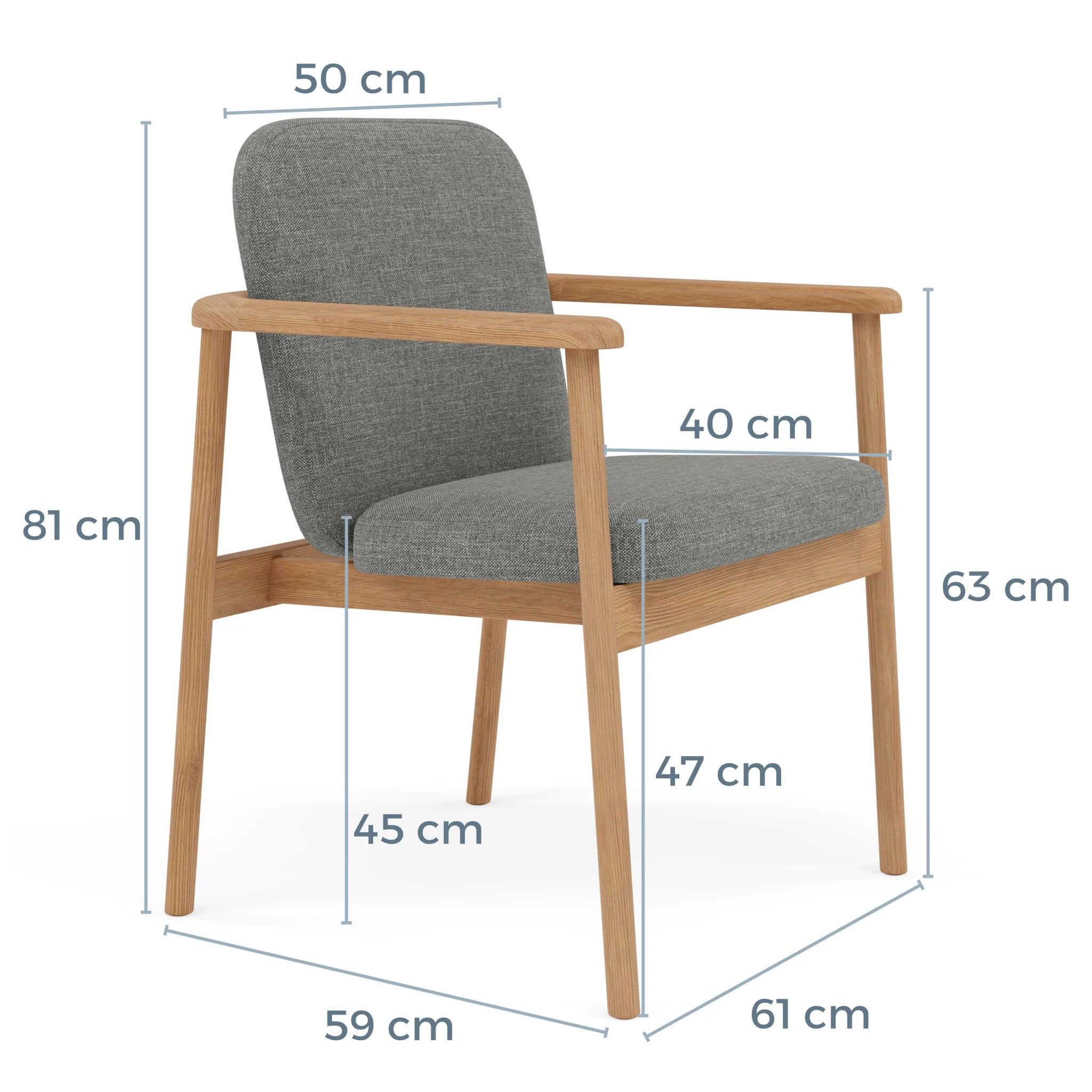 Jackson Dining Chair Pewter Grey Fabric Solid American Oak