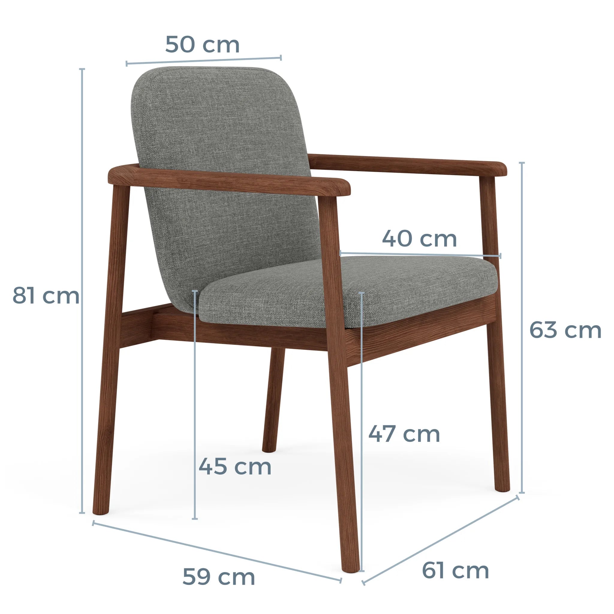 Jackson Dining Chair Pewter Grey Fabric Solid American Walnut