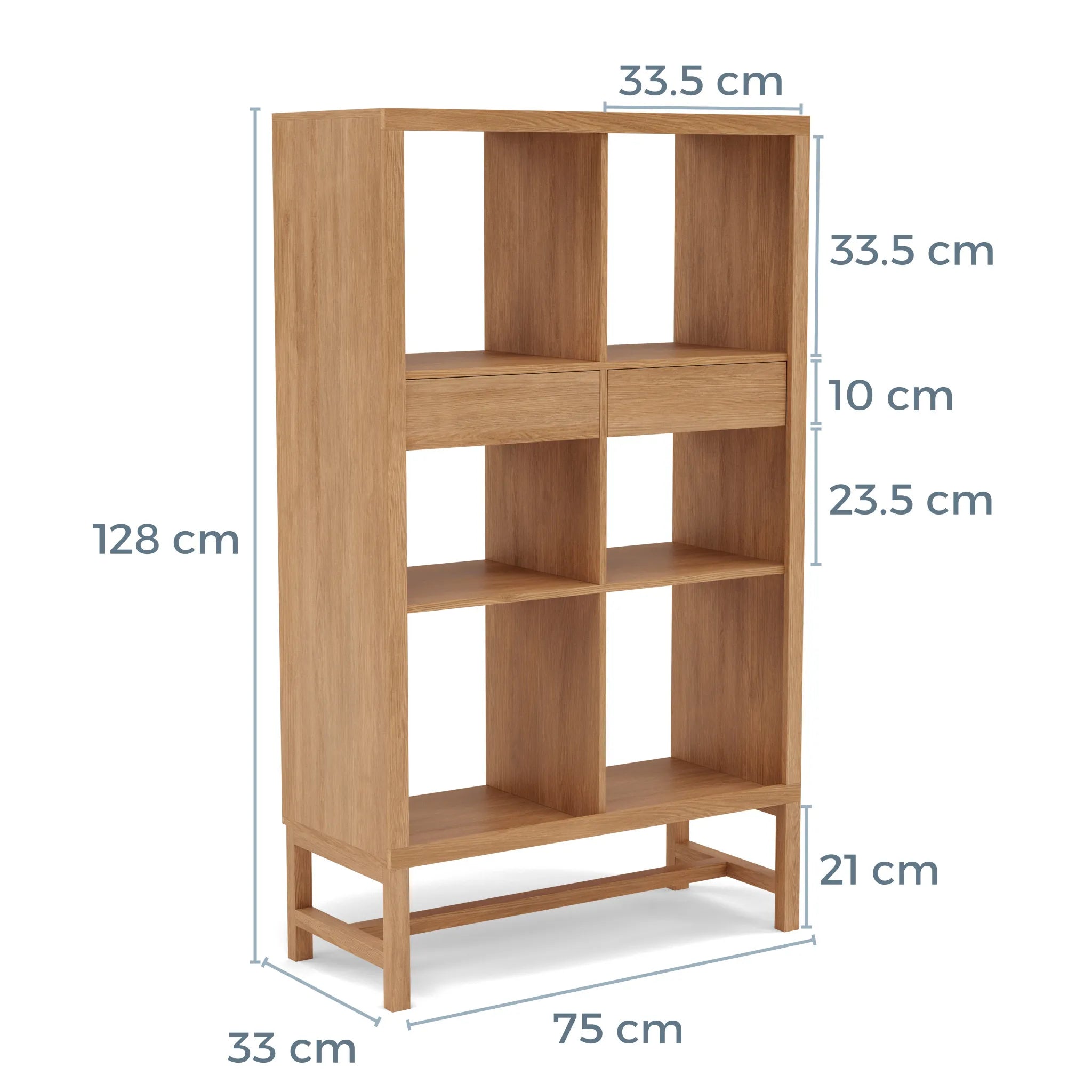 Jonas Display Shelf 2 x 3 with Drawers 75 x 33 x 128cm American Oak