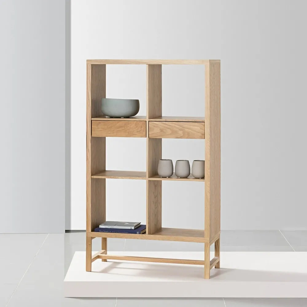 Jonas Display Shelf 2 x 3 with Drawers 75 x 33 x 128cm American Oak