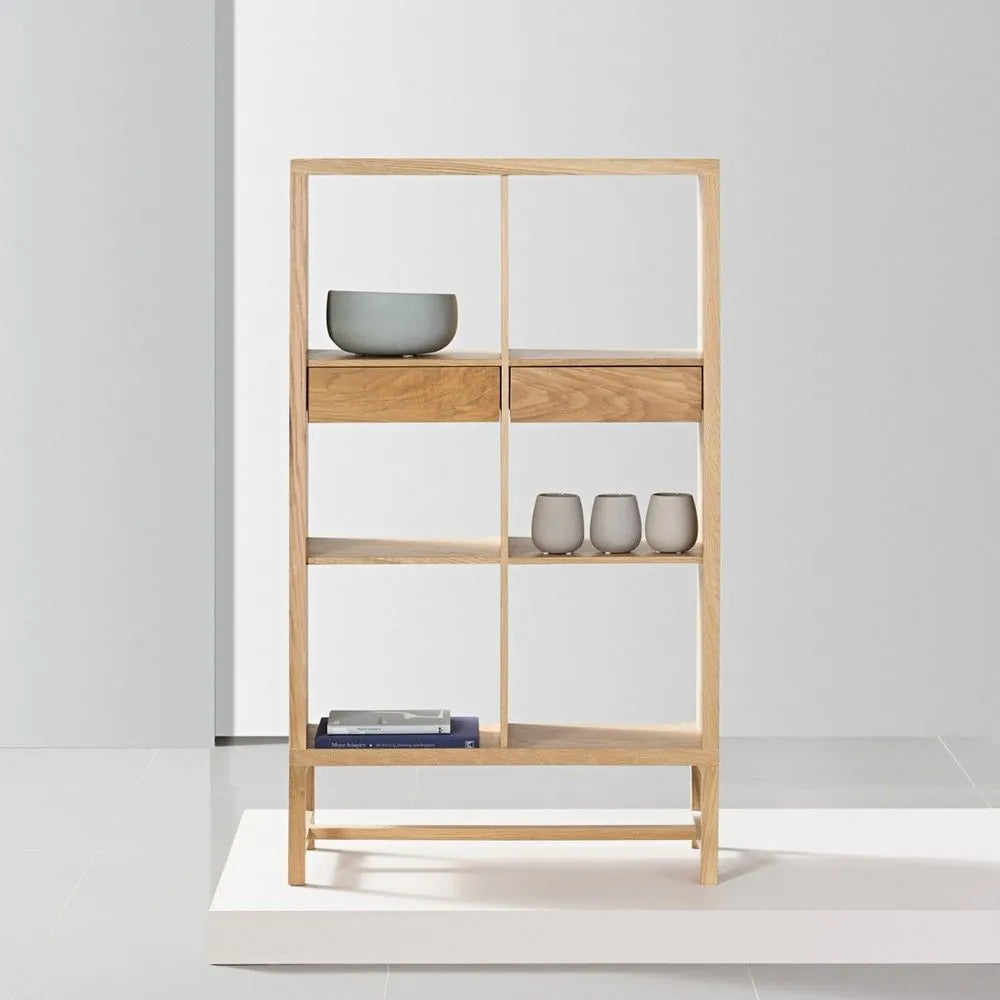 Jonas Display Shelf 2 x 3 with Drawers 75 x 33 x 128cm American Oak