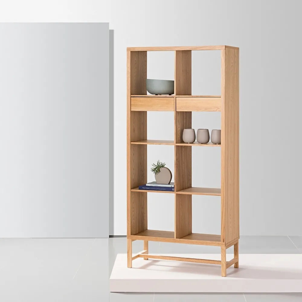 Jonas Display Shelf 2 x 4 with Drawers 75 x 33 x 162cm American Oak