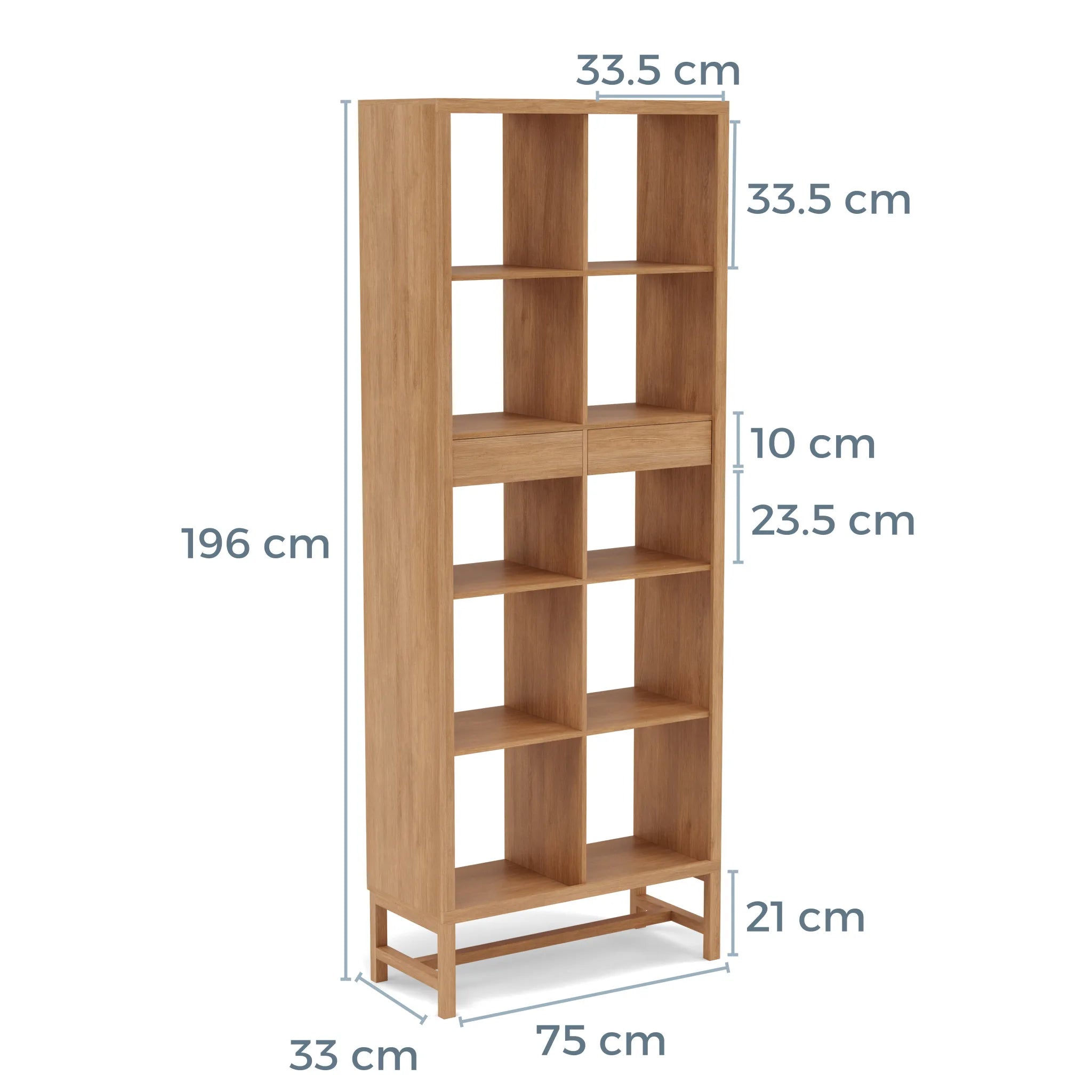 Jonas Display Shelf 2 x 5 with Drawers 75 x 33 x 196cm American Oak