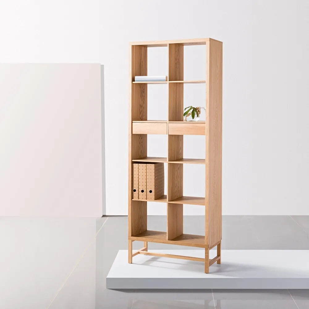 Jonas Display Shelf 2 x 5 with Drawers 75 x 33 x 196cm American Oak