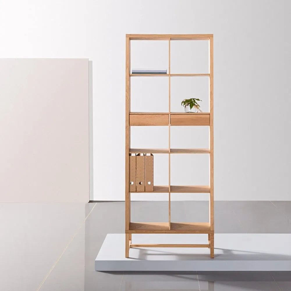 Jonas Display Shelf 2 x 5 with Drawers 75 x 33 x 196cm American Oak